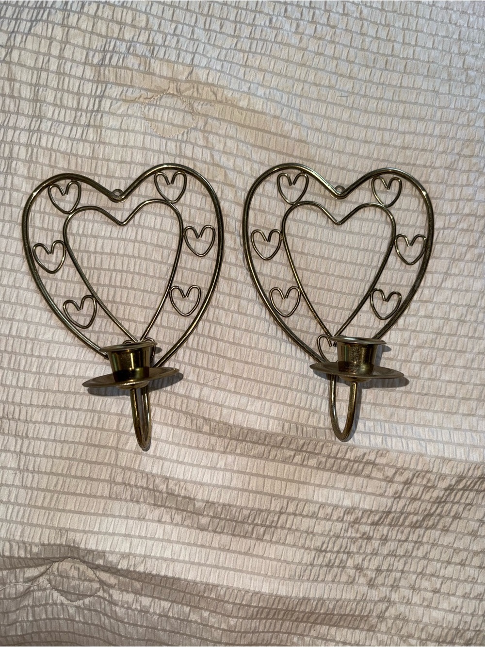 Set of 2 Brass Vintage Heart Cottagecore Candleholders